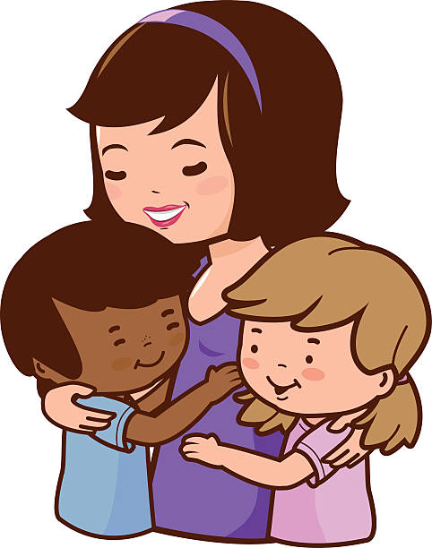 Mother holding her adopted children  african american mothers day stock illustrations