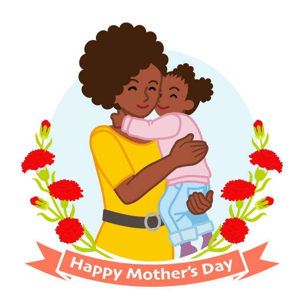 Mother hugging a daughter, African - Mother's day clip art  african american mothers day stock illustrations