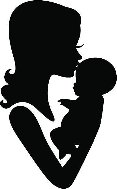 Mother Kissing Baby The silhouette of a mother tenderly kissing her precious baby.  mother silhouettes stock illustrations