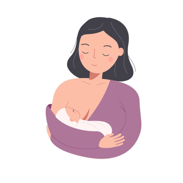 Mother with babies. Female nurse toddlers. Young moms and little children. Happy parenting characters. Maternity concept illustration Mother with babies. Female nurse toddlers. Young moms and little children. Happy parenting characters. Maternity concept illustration breastfeeding stock illustrations