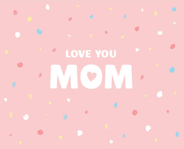 Mother's Day greeting card design with abstract spotted trendy background and text. Love you Mom card. - Vector Mother's Day cute greeting card design with abstract spotted trendy background and simple text. Love you Mom card. - Vector illustration mother patterns stock illustrations