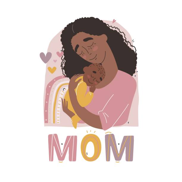Mothers Day greeting card. I love you Mom  african american mothers day stock illustrations