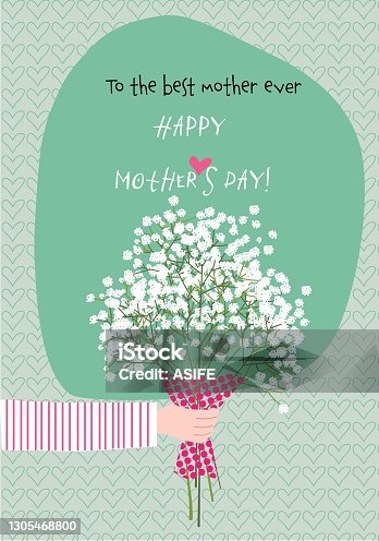 istock MotherÂ´s day greeting card with hand giving flowers 1305468800