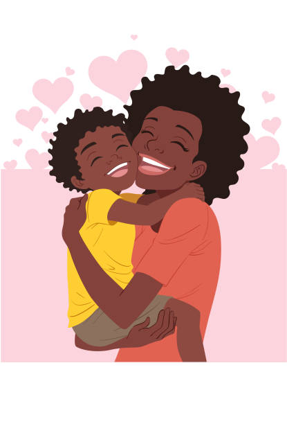 ilustrações de stock, clip art, desenhos animados e ícones de a mother's day hug - black mother