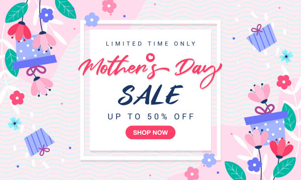 Mother's Day Sale background vector illustration. Beautiful spring flowers with gift box Mother's Day Sale background vector illustration. Beautiful spring flowers with gift box mother borders stock illustrations