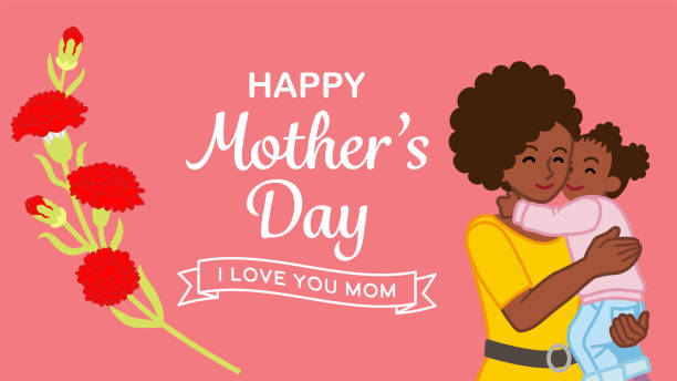 Mother's day template design, African mother embracing a daughter Mother's day template design, African mother embracing a daughter african american mothers day stock illustrations
