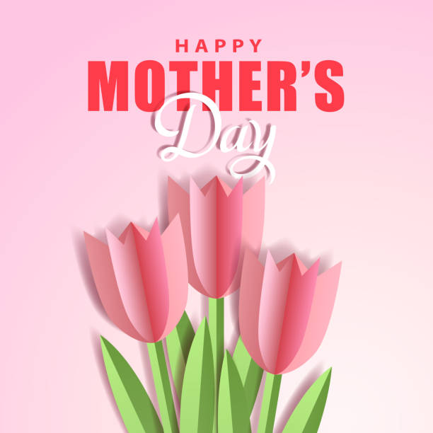 Mother's Day Tulips Paper Craft Celebrate the Mother's Day with bunch of tulips paper craft on the pink background anniversary silhouettes stock illustrations