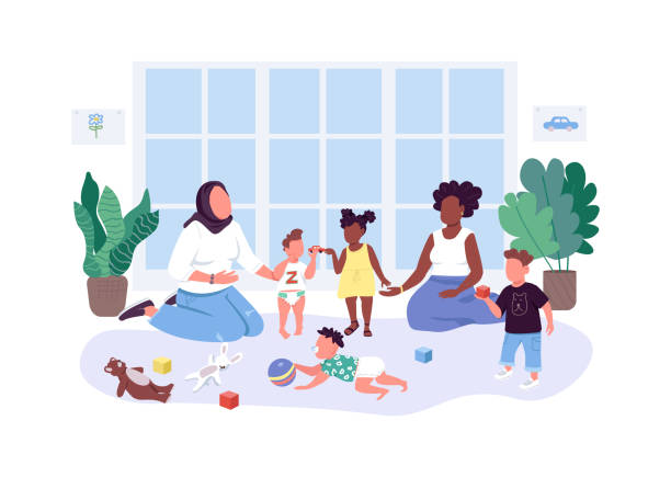 Mothers help mothers flat color vector faceless characters Mothers help mothers flat color vector faceless characters. Mom and baby group. Women spend time with their children isolated cartoon illustration for web graphic design and animation mother clipart stock illustrations
