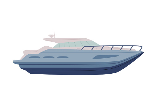 Motor Yacht with Engine as Watercraft or Swimming Water Vessel Vector Illustration