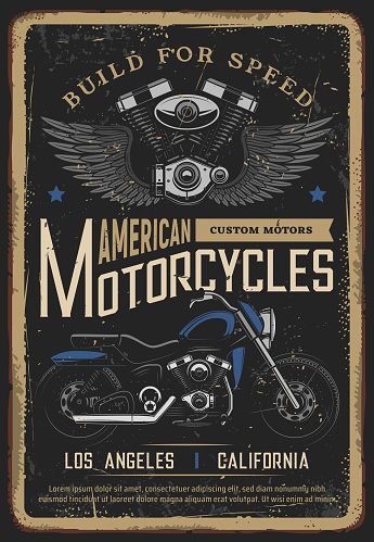 Motorcycle poster vintage, biker moto chopper bike