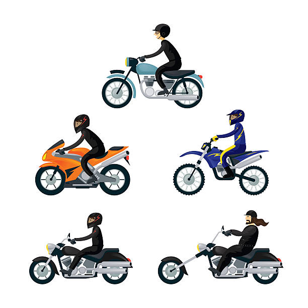 stockillustraties, clipart, cartoons en iconen met motorcycle riders, bikers, - motorfietser