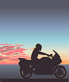 Silhouettes of Motorcycles and riders in countryside locations. Engine, fast, Transport, speed, fast, motorway, tyre, tourer, sport bike,