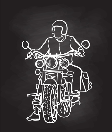 Motorcyclist At A Streetlight Chalkboard