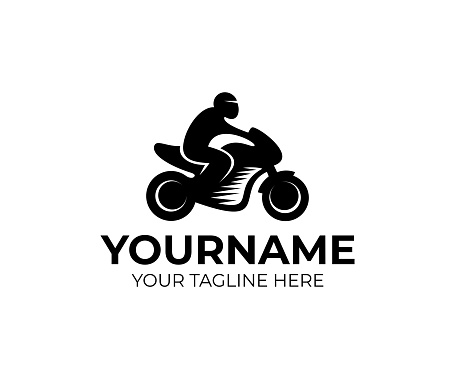 Motorcyclist on motorcycle, motorbike, logo design. Moto sport and racing, vector design. Auto transport, illustration vector