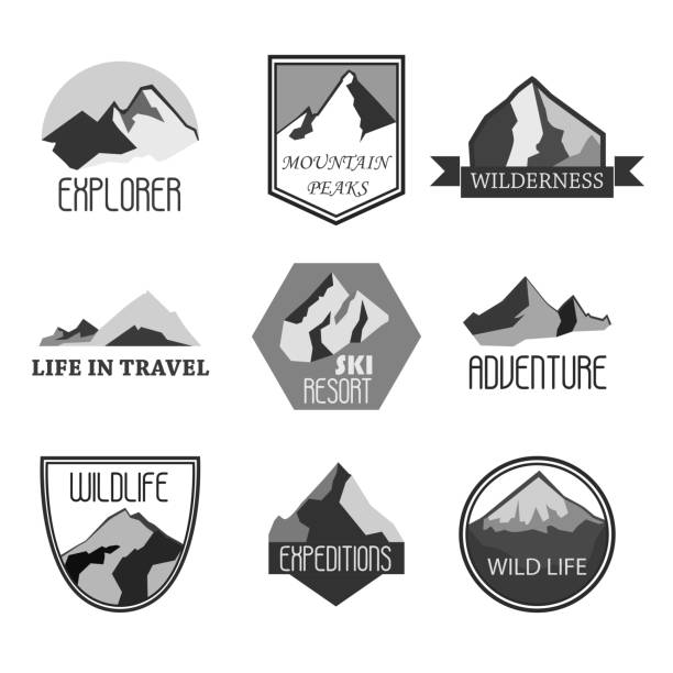 bildbanksillustrationer, clip art samt tecknat material och ikoner med mountain adventure and expedition logo badges collections. travel emblems vector - skidled