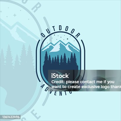 istock mountain and pines logo vintage vector illustration template icon graphic design. adventure outdoor at night forest with retro badge and typography 1361422496