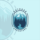istock mountain and pines logo vintage vector illustration template icon graphic design. adventure outdoor at night forest with retro badge and typography 1361422496