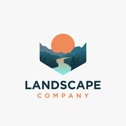 mountain and river landscape adventure logo icon vector template on white background