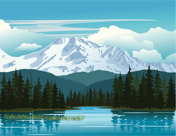 Mountain Beauty Mountain, hills, trees and lake. lakes stock illustrations