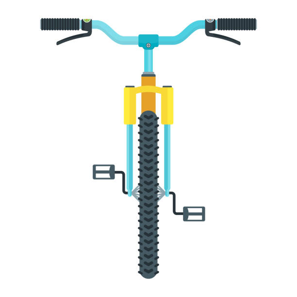 mountain bike front Mountain bike front view. Flat vector cartoon illustration. Objects isolated on a white background. cycling borders stock illustrations