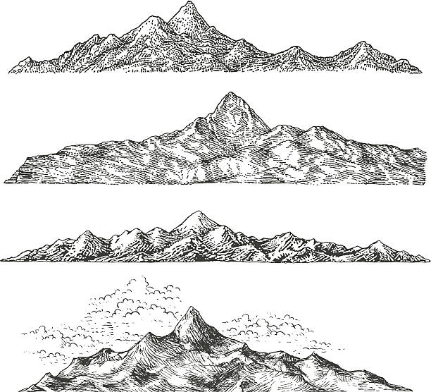 Mountain Drawings Hand drawn illustration.File is grouped,layered with global colors.More works like this linked below. mountain drawings stock illustrations