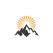 istock Mountain Hill Peak and Sun Rays for Outdoor Adventure Logo Design 1339183456