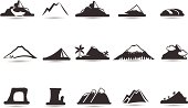 A set of mountain icons and shapes to denote the wild high frontier.