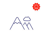 Cloud and Mountain Icon with Editable Stroke and Pixel Perfect.
