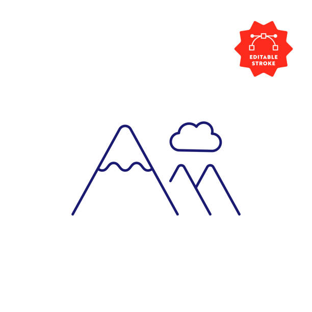 Mountain Line Icon with Editable Stroke and Pixel Perfect. Cloud and Mountain Icon with Editable Stroke and Pixel Perfect. mountain clipart stock illustrations