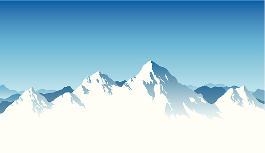 A snowy mountain range background.