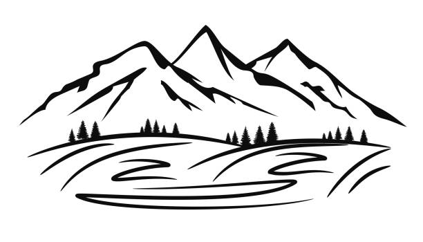 ilustrações de stock, clip art, desenhos animados e ícones de mountain ridge silhouette with many peaks and trees - stock vector - mont blanc