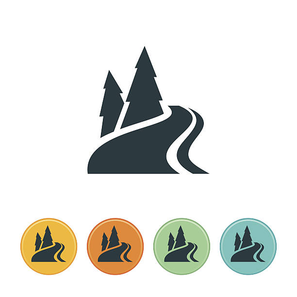 Mountain River Icon River with pine trees icon. File Type - EPS 10 river icons stock illustrations