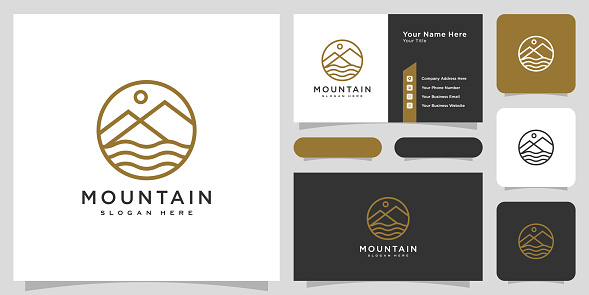mountain river logo vector with business card design
