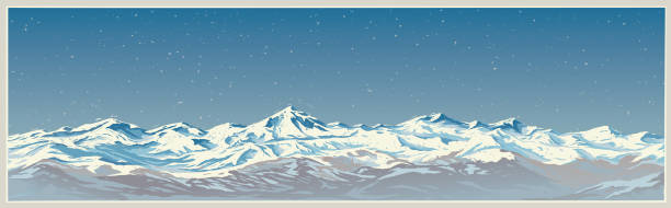 파노라마 타입의 산 겨울 풍경입니다. - avalanche stock illustrations