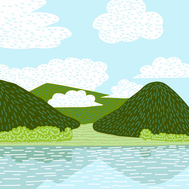 stockillustraties, clipart, cartoons en iconen met bergen en het landschap van het meer. vierkante lay-out - isle of skye