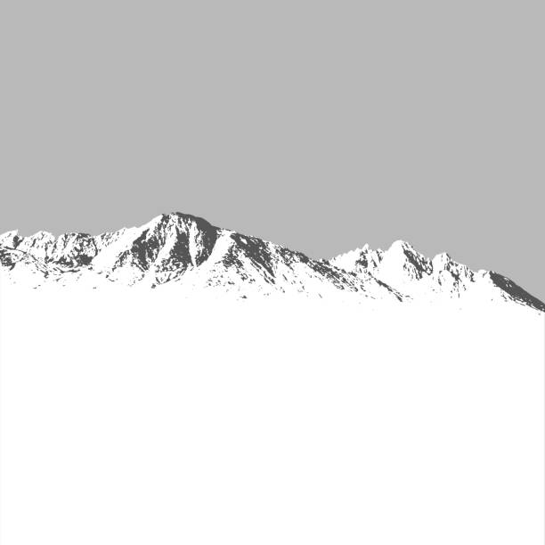 Mountains covered with snow winter landscape on grey background Mountains covered with snow winter landscape on grey background mountain silhouettes stock illustrations