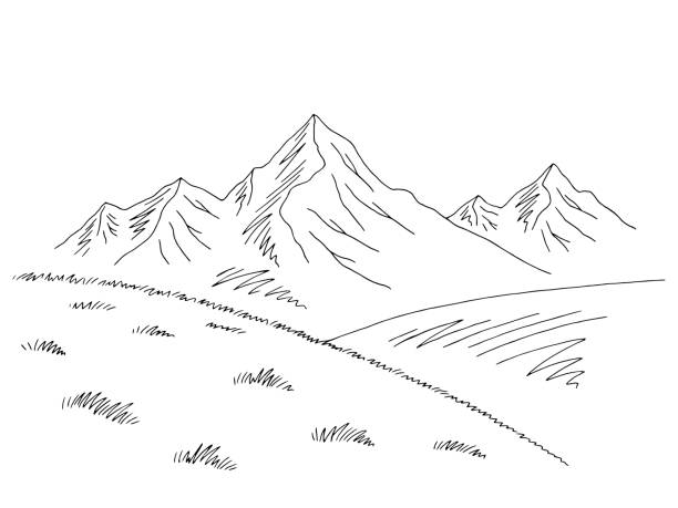 Mountains hill graphic black white landscape sketch illustration vector Mountains hill graphic black white landscape sketch illustration vector mountain drawings stock illustrations