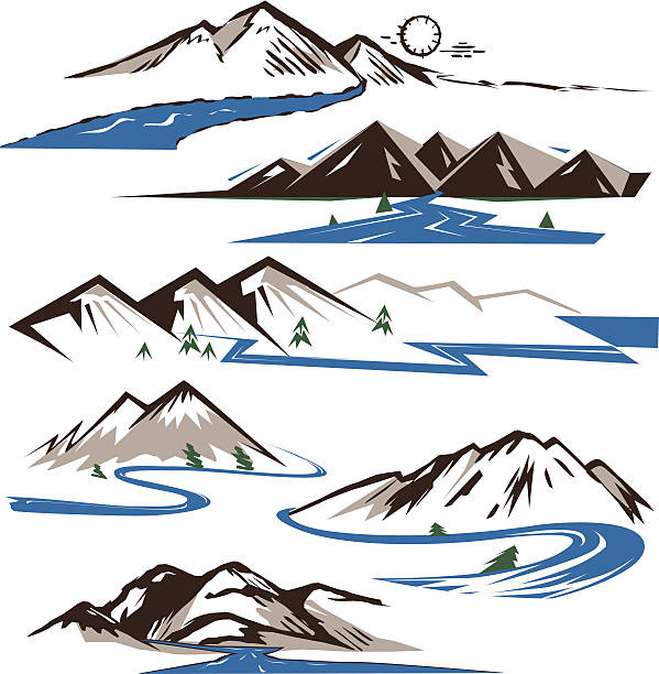 Mountains & Rivers Abstract mountain and river illustrations river clipart stock illustrations