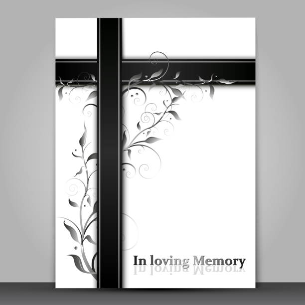 stockillustraties, clipart, cartoons en iconen met rouw kaart met 3d effect ornament en in liefdevolle geheugen tekst geïsoleerd op grijze achtergrond - rouwkaart