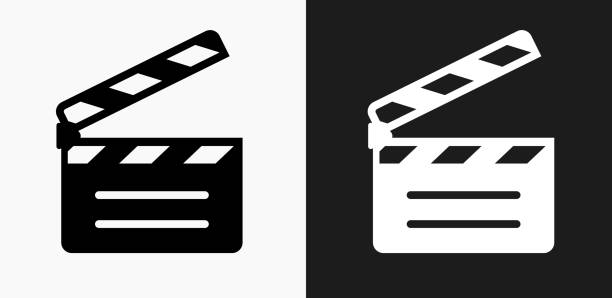 Movie Clapper Icon on Black and White Vector Backgrounds Movie Clapper Icon on Black and White Vector Backgrounds. This vector illustration includes two variations of the icon one in black on a light background on the left and another version in white on a dark background positioned on the right. The vector icon is simple yet elegant and can be used in a variety of ways including website or mobile application icon. This royalty free image is 100% vector based and all design elements can be scaled to any size. film slate stock illustrations