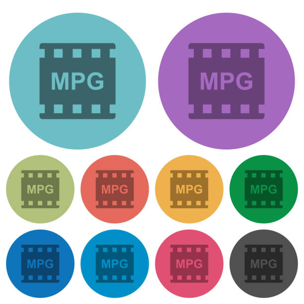 MPG movie format color darker flat icons MPG movie format darker flat icons on color round background film moving image stock illustrations