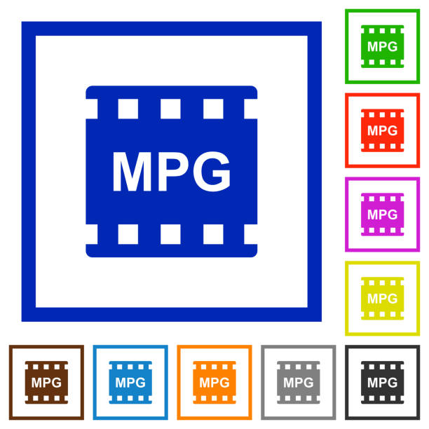 MPG movie format flat framed icons MPG movie format flat color icons in square frames on white background film moving image stock illustrations