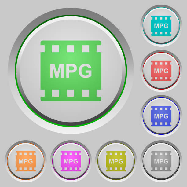 MPG movie format push buttons MPG movie format color icons on sunk push buttons film moving image stock illustrations