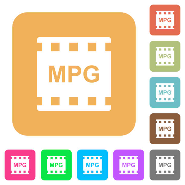 mpg 동영상 포맷 둥근 사각형 아이콘을 플랫 - 필름 움직이는 이미지 stock illustrations