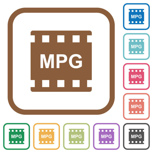 MPG movie format simple icons MPG movie format simple icons in color rounded square frames on white background film moving image stock illustrations