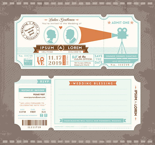 Movie Ticket Wedding Invitation Design Template vector art illustration