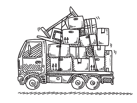 Moving Van Stacked Boxes Drawing