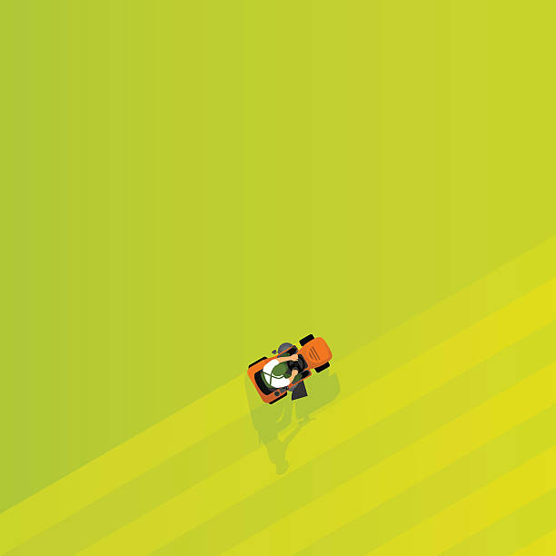 mowing the lawn vector art illustration