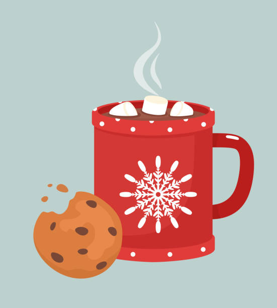 sıcak çikolata, marshmallow ve geleneksel çikolatalı kurabiye ile kupa. vektör illüstrasyon. - cocoa stock illustrations