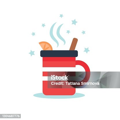 istock Mulled wine cup, isolated on whiteCute vector illustration in flat style 1304687776